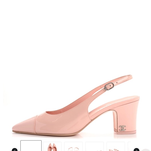CHANEL
Patent Calfskin Cap Toe CC
Slingback Pumps 38 Light Pink - Picture 2 of 10